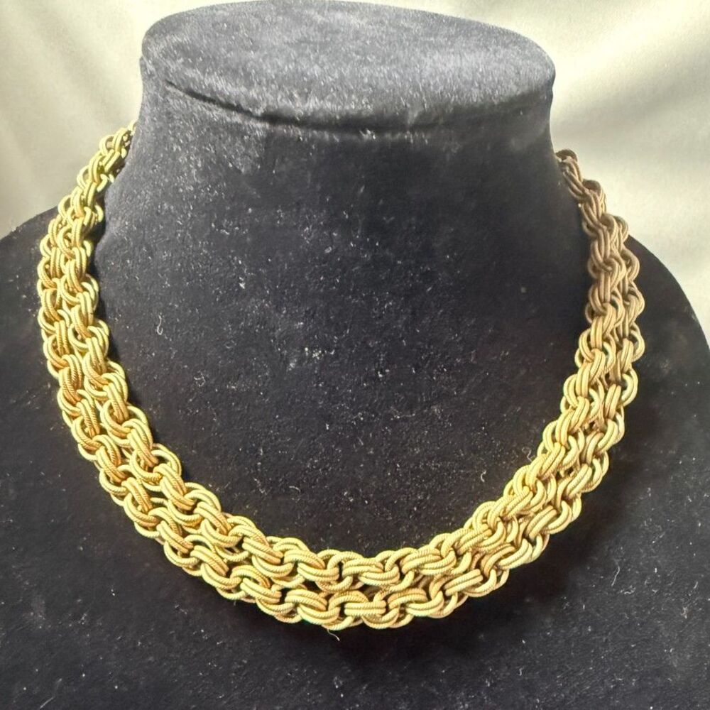 Vintage Miriam Haskell Statement Russian Gold Finish Signed Chain Necklace